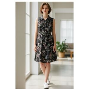 Nanette Lepore Floral Violets  Sleeveless Midi Shirt Dress 8